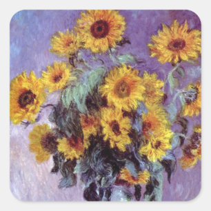 Sticker Carré Bouquet de tournesols par Claude Monet, Art vintag