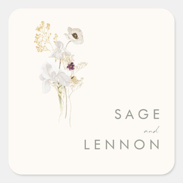 Sticker Carré Bouquet Fleur sauvage Whimsical | Enveloppe ivoire (Devant)