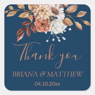 Sticker Carré Bouquet Floral d'Automne Favori Bleu Marine