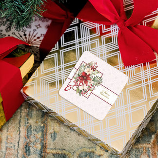 Sticker Carré Bouquet Floral de Joyeux Noël Elegant Script