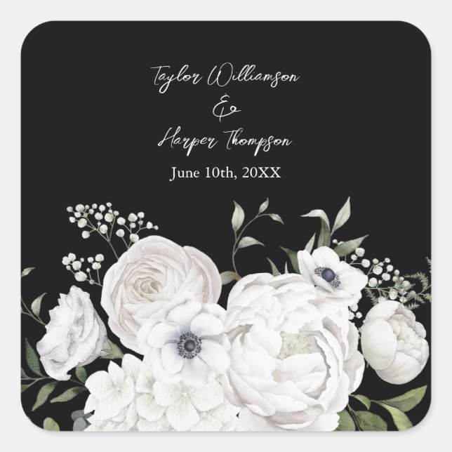 Sticker Carré Bouquet floral élégant noir et blanc Moderne (Devant)