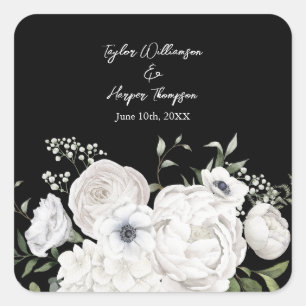 Sticker Carré Bouquet floral élégant noir et blanc Moderne