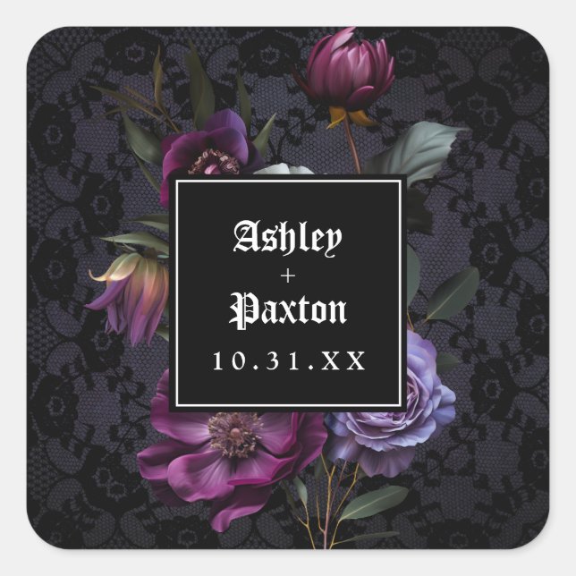 Sticker Carré Bouquet floral mauve moody gothique sur dentelle n (Devant)