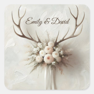 Sticker Carré Bouquet mariage et Antlers de cerfs