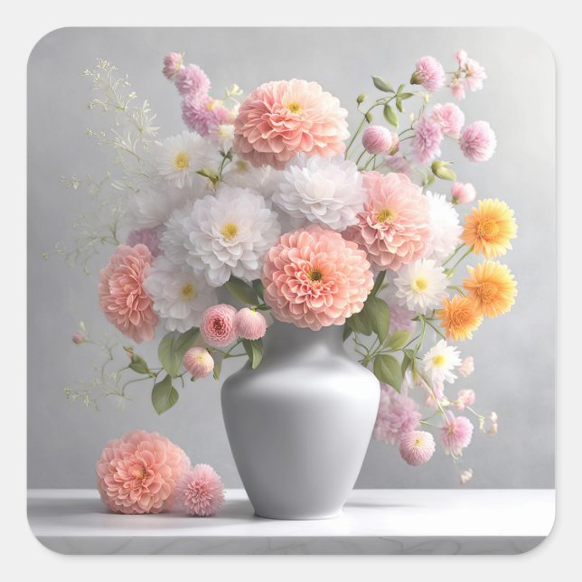 Sticker Carré Bouquet Peach and White Dahlia (Devant)