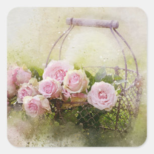 Sticker Carré Bouquet rose