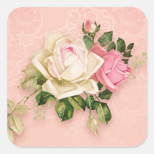 Sticker Carré Bouquet Rose & Blanc Élégant Rose (Devant)