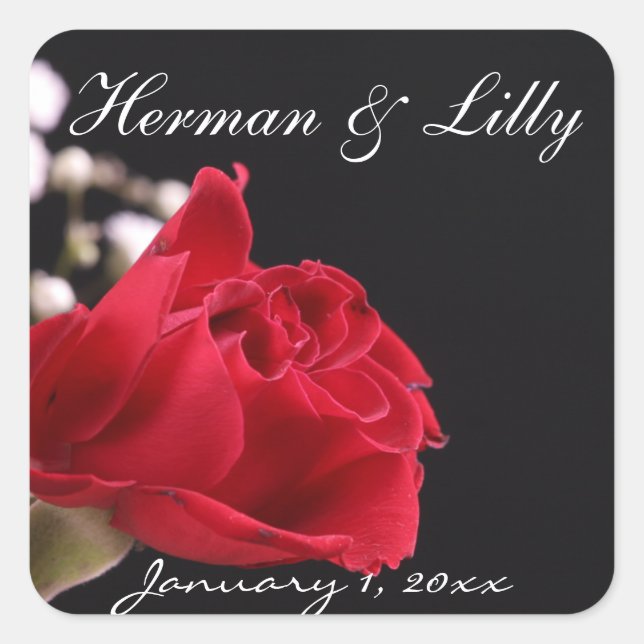 Sticker Carré Bouquet Rose rouge Mariage personnalisé (Devant)
