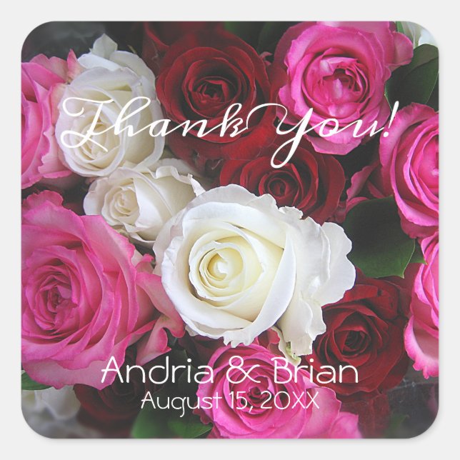 Sticker Carré Bouquet Roses Roses Roses Rouge Rose, Personnalise (Devant)