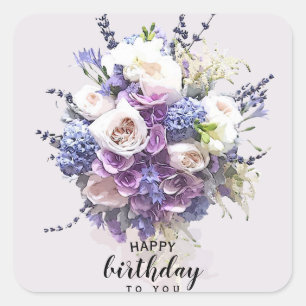 Sticker Carré Bouquet Vintage  Calligraphie d'anniversaire Custo