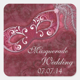 Sticker Carré Bourgogne Masquerade Ball Mardi Gras Mariage