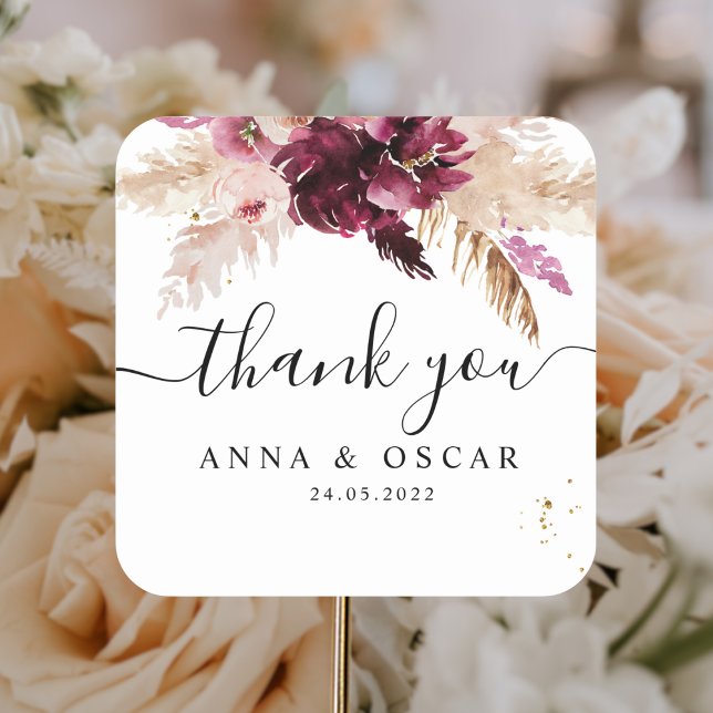 Sticker Carré Bourgogne Moderne Fleur Rose Pâle  (Créateur téléchargé)