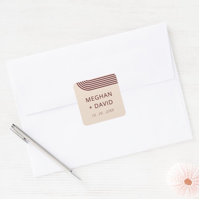 Sticker Carré Bourgogne Rustique Boho Aronné Mariage moderne (Enveloppe)