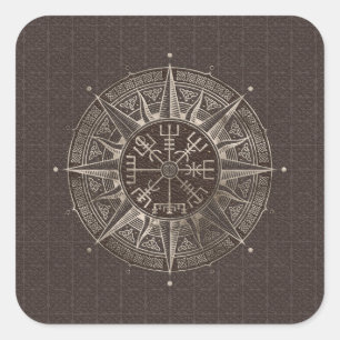 Sticker Carré Boussole de Vegvisir - de Viking - cuir Brown et