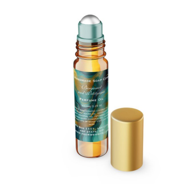 Sticker Carré Bouteille de parfum à rouleau sarcelle et or faux (Créateur téléchargé)