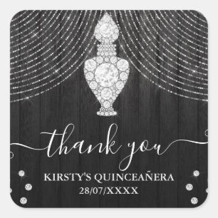 Sticker Carré Bouteille de parfum diamant argent Quinceanera