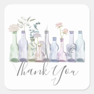 Sticker Carré Bouteille en verre Vases botaniques Merci