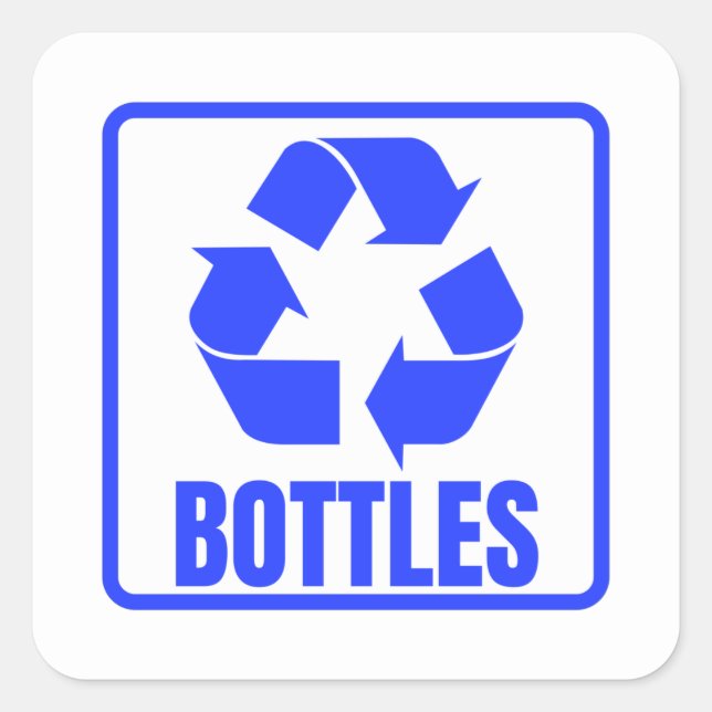 Sticker Carré Bouteilles bleues de panneau de recyclage (Devant)