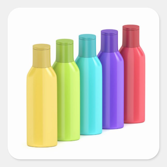 Sticker Carré Bouteilles en plastique pour liquides cosmétiques (Devant)