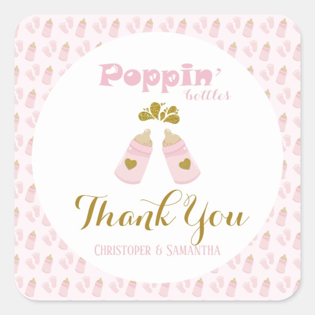 Sticker Carré Bouteilles Pink Baby shower fille (Devant)