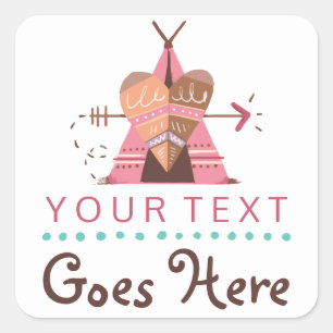 Sticker Carré Boutique Boho Teepee Tribal Native Heart & Arrow