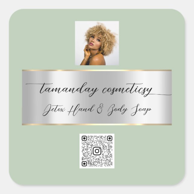 Sticker Carré Boutique Boutique en ligne QR Code Logo Vert Argen (Devant)