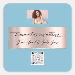 Sticker Carré Boutique Boutique en ligne Rose QR Code Logo Photo