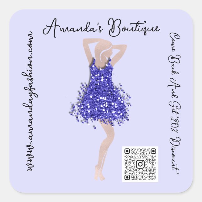 Sticker Carré Boutique Boutique Vêtements Qr Code Logo Rose Bleu (Devant)