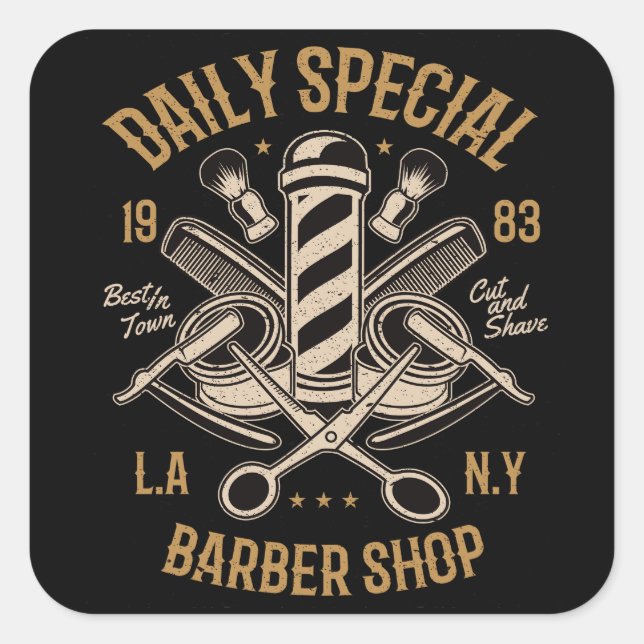 Sticker Carré Boutique De Barbier Spécial Quotidien Coupe Et Ras (Devant)