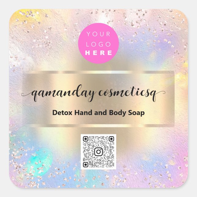 Sticker Carré Boutique en ligne maquillage Holographe code QR Lo (Devant)