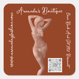 Sticker Carré Boutique Lingeire QrCode Logo Corps Rose Marron