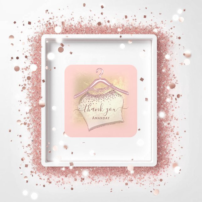 Sticker Carré Boutique Merci Hanger (Thank You Shopping Cloth Hanger Boutique Square Sticker)