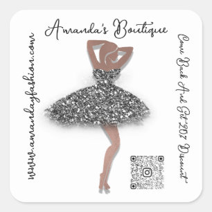 Sticker Carré Boutique Vetement Code Qr Pailleté Noir Blanc