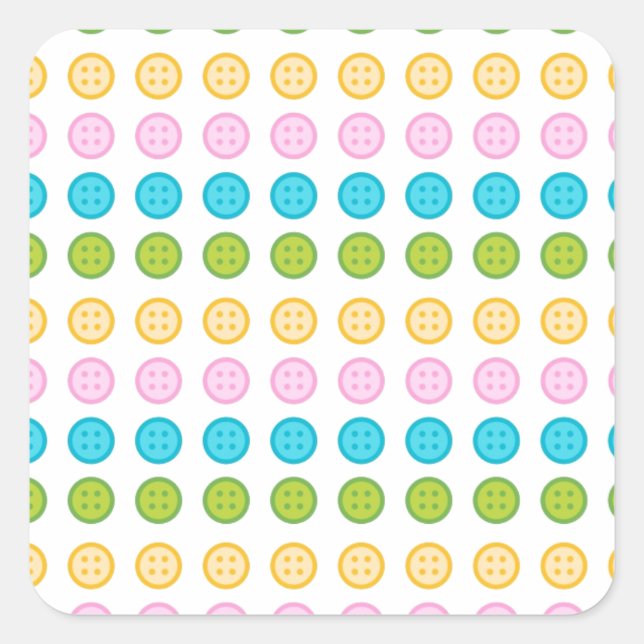 Sticker Carré Bouton bleu rose jaune motif accessoires tendance (Devant)
