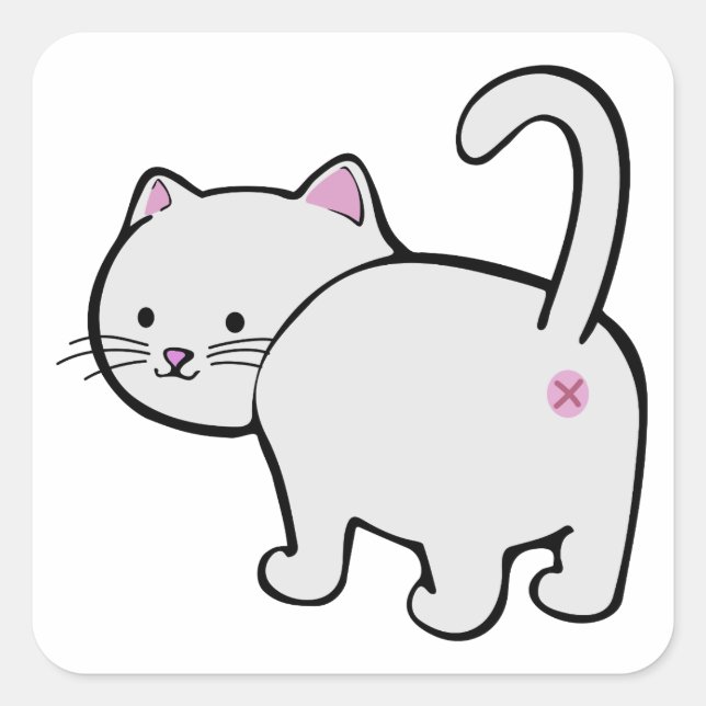 Sticker Carré Bouton de chat blanc (Devant)