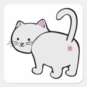 Sticker Carré Bouton de chat blanc