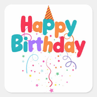 Sticker Carré Bouton de confettis pour joyeux anniversaire