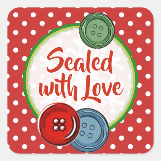 Sticker Carré Bouton mignon Polka Dotscellé avec amour Noël (Devant)