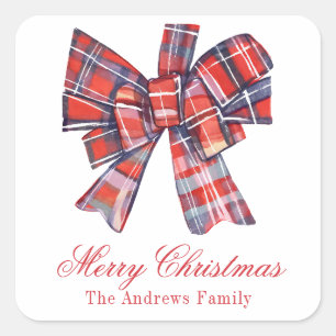 Sticker Carré Bow Bow Tartan Rouge Noël