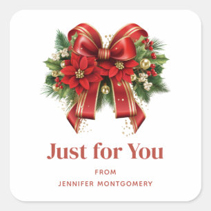 Sticker Carré Bow de Noël Festif Rouge et Or
