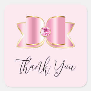 Sticker Carré Bow en verre rose avec Merci en pierre angulaire