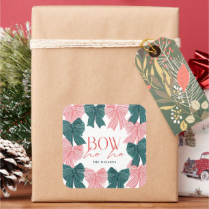 Sticker Carré Bow Ho Ho Red & Green Bows Noël