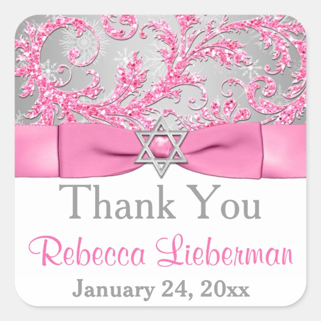 Sticker Carré Bow IMPRIMÉ - Wonderland Damask Bat mitzvah (Devant)