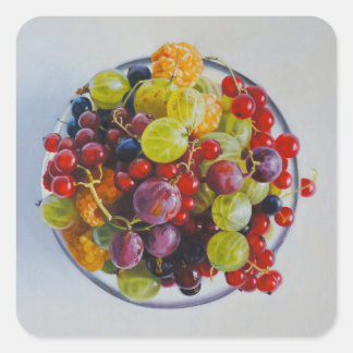 Sticker Carré Bowl of Berries - Hyperréaliste Fruit Still Life