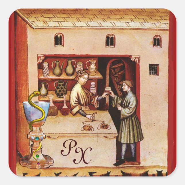 Sticker Carré BOWL OF HYGEIA MONOGRAM Medicine, Pharmacie (Devant)