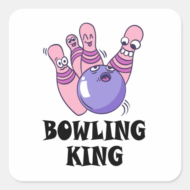 Sticker Carré Bowling King Childrens fête d'anniversaire (Devant)
