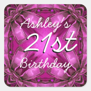 Sticker Carré Bows magenta et rose 21e anniversaire Nom personna