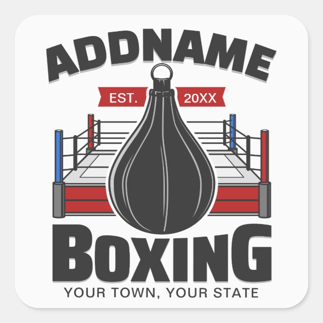 Sticker Carré Boxe Anneau AJOUTER NOM Boxer Gym Speed Sac (Devant)