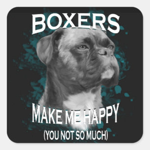 Sticker Carré Boxer Chien Amoureux des animaux Texte d'art