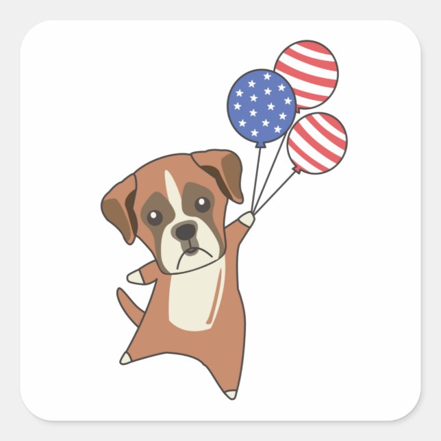 Sticker Carré Boxer Flies Balloons USA Up Sweet Animaux Chiens (Devant)